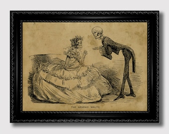 The Arsenic Waltz – Victorian Dance of Death Reproduction, Skeleton Couple Art Print, Gloomy Memento Mori Wall Decor, Gothic Gift