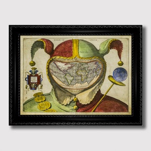 Narrenmütze Weltkarte. Geheimnisvolle Weltkarte Print.