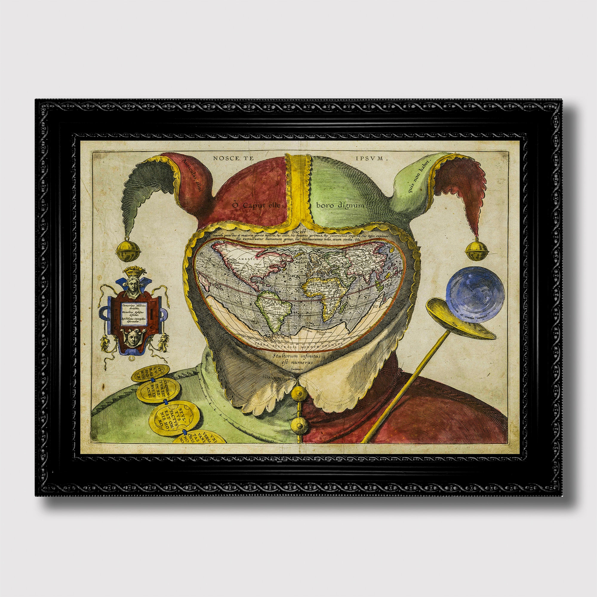 Fool’s Cap World Map – Mysterious Antique Print, Surreal Cartography ...