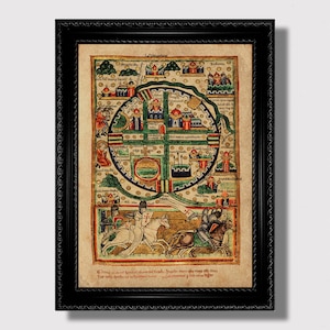 Mittelalterliche Karte von Jerusalem – Vintage Ästhetischer Reproduktion Kunstdruck, Kreuzritter und Ritter Geschenkidee, Romantische Historische Wand Illustration