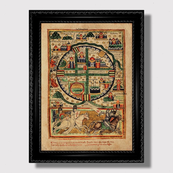 Medieval Jerusalem Map Art Print – Vintage Medieval Poster for Wall Decor
