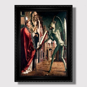 Saint Wolfgang and the Devil, Medieval Religious Art Print, Lucifer-Themed Wall Decor