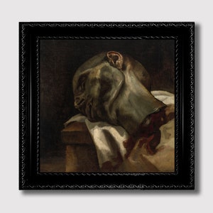Head of a Guillotined Man – Macabre Anatomical Art Print, Horror Gothic Wall Hanging, Spooky Dark Style Home Decoration