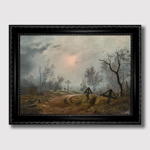 Fog over the Slavic Cemetery – Gloomy Landscape Art Print, Dark Folklore Wall Decor, Atmospheric Death-Themed Illustration