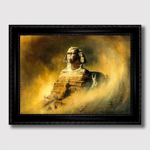 Ancient Sphinx in the Desert – Ancient Egypt Wall Art Print, Mystical Sandstorm Print, Esoteric Pyramid-Themed Home Decoration