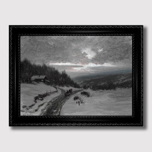 Norwegian Winter Landscape – Minimalist Nordic Snow Scene with Sleigh, Cozy Gift Idea, Scandinavian Nature Wall Art