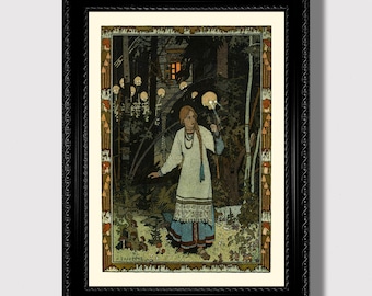 Vasilisa and Baba Yaga’s Hut – Slavic Witchcraft Print, Dark Folklore Wall Decor, Pagan Fairy Tale Poster, Witchy Folk Magic Wall Decoration