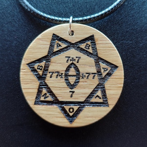 Occult Babalon Pendant – Oak Wood Amulet, Aleister Crowley Magic, Laser Engraved Talisman, Mystical Magick Jewelry