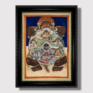 Yama and the Wheel of Life – Buddhist Thangka Print, Tibetan Art Poster, Esoteric Eastern Wall Decor, Sacred Dharma Cycle Art