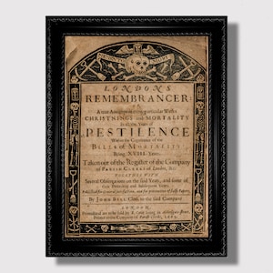 Comptes rendus de mortalité de la peste, reproduction de la peste noire, art mural historique sinistre, affiche de la peste bubonique, déco mort macabre, cadeau gothique