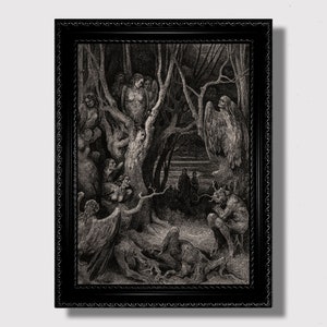 Forest of Suicides by Gustave Doré – Dante’s Inferno Reproduction Print, Gothic Wall Art, Dark Mythological Art