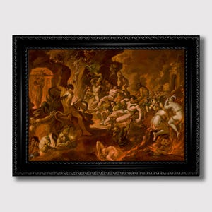 Demons Torment Sinners in Fiery Hell – Dark Infernal Art Print, Gothic Religious Wall Decor, Demonic Scene Wall Art