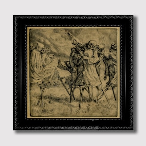 Skeleton Procession on Stilts – Grim Carnival of the Dead Print, Gloomy Horror Wall Decor, Dark Gothic Wall Hanging for Haunted Interiors