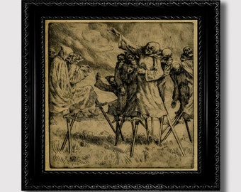 Skeleton Procession on Stilts – Grim Carnival of the Dead Print, Dark Gothic Wall Hanging for Haunted Interiors