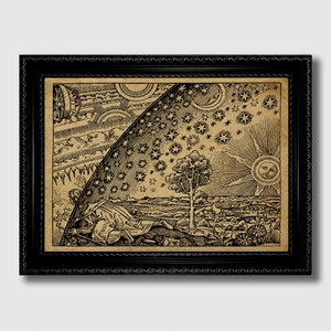 Flammarion – Middeleeuwse platte aardekaart. Occulte wanddecoratie.