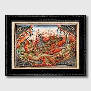 Mund der Hölle verschlingt die Sünder – Mittelalterlicher Horror Kunstdruck, Gothic Inferno Wanddekoration, Makaberes Religiöses Wohnaccessoire