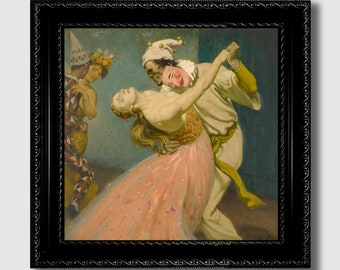 Morbid Masquerade – Danse Macabre Gothic Art Print, Vintage Dark Ballroom Illustration, Death Wall Decoration