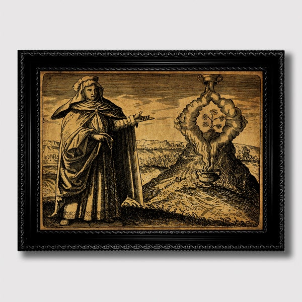 The alchemist Maria the Jewess or Mary the Prophetess and the culmination of the alchemical process. Occult Wall Decoration.