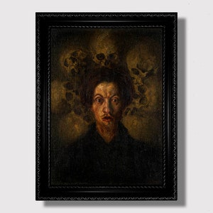Self-Portrait Surrounded by Skulls – Dark Gothic Art Print, Macabre Wall Decor, Unique Gift for the Morbidly Curious