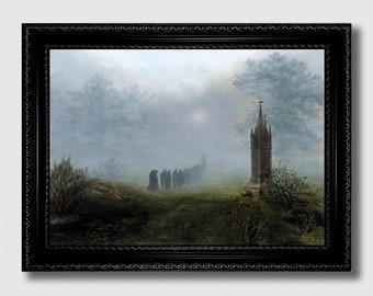 Procession in the Fog – Gothic Art Print, Haunted Landscape Poster, Dark Academia Wall Hanging