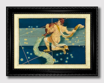 Celestial Aquarius Zodiac Art – Mystic Vintage Constellation Poster, Horoscope Wall Print