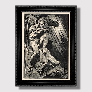 Satan l'ange déchu - impression d'art occulte, illustration de la rébellion infernale, décoration murale gothique sombre