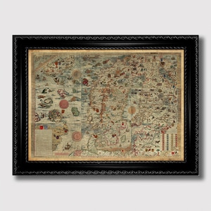 Carta Marina – Vintage Karte des Nordens, Historische Illustration Kunstdruck, Wanddekoration im antiken Stil, Einzigartiges Geschenk für Geschichtsliebhaber