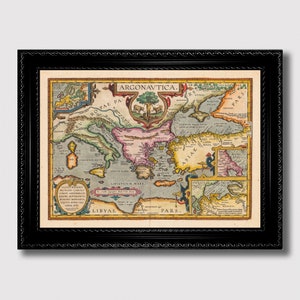 Karte von Jason auf der Reise der Argonauten – Antike griechische Mythologie, historische Wandkunst, Vintage nautische Geschenkdeko