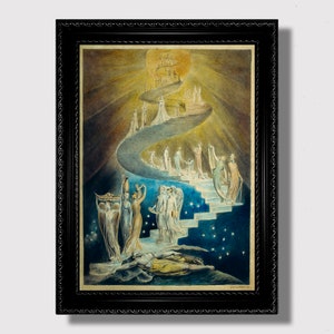 Jacob’s Ladder – Mystical Biblical Vision Print, Angelic Ascent Artwork, Spiritual Heaven Path Wall Decor, William Blake Inspired