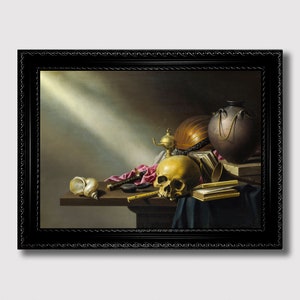 Vanitas Still Life with Skull & Symbols – 17th‑Century Ars Moriendi Art Print, Mortality Allegory, Dutch Golden Age Wall Decor