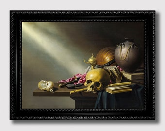 Vanitas Still Life with Skull – Ars Moriendi Art Print, Mortality Allegory Wall Decor