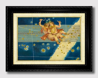 Impressão do Signo de Gêmeos – Decoração de Parede dos Gêmeos Celestiais, Pôster de Astrologia Vintage, Impressão de Mapa de Constelações Antigo