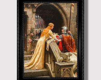 Godspeed – Lámina de arte medieval caballeresco, ilustración romántica de caballero y dama, decoración de pared de estilo vintage