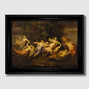 Dancing Fairies in the Grove – Dark Cottagecore Wall Print, Folklore-Inspired Art, Magical Woodland Home Decoration, Fantasy Forest Gift