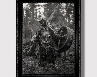 Siberian Shaman – Vintage Pagan Art Print, Tribal Forest Spirit Photography, Ethnic Witchcraft Decor