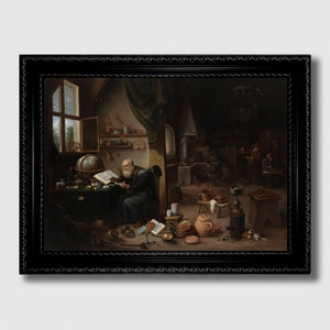 The Alchemist in His Laboratory – Esoteric Vintage Print, Occult Scientist Wall Art, Dark Academia Aesthetic, Medieval Alchemy Reproduction
