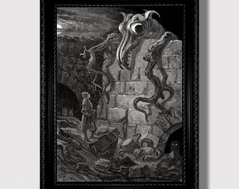 Gnarled Monster Print, Reproduction of Doré’s Engraving, Dark Fantasy Art Poster