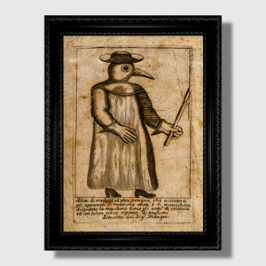 Plague Doctor in Protective Costume – Vintage Medical Art Print, Macabre Historical Wall Decor, Dark Academia Aesthetic, Creepy Art Gift