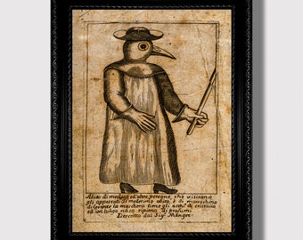 Medico della peste in costume protettivo – Stampa artistica medica vintage e inquietante, decorazione murale storica e macabra
