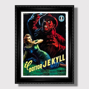 Afiche retro de la película El señor Jekyll y el doctor Hyde. Afiche de arte oscuro.