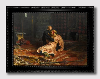 イヴァン雷帝とその息子 – 劇的な古典美術版画、歴史的ロシア絵画の