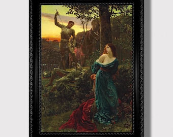 Chivalry Scene – Medieval Wall Art Print, Colorful Reproduction, Knightly Romance & Courtly Love Home Decoration