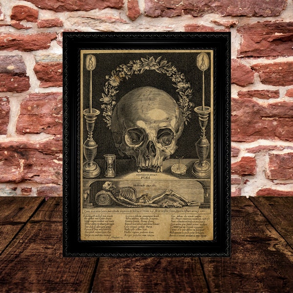 The Symbols of Death: Skull, Candles, Skeleton. Vintage Style Wall Decoration.