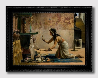 Beerdigung der heiligen Katze – Ägyptische Priesterin, Ritualdruck, orientalistische Gemälde-Reproduktion, mystischer Wandbehang