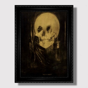 All Is Vanity – Optical Illusion Skull Art Print, Memento Mori Wall Decor, Dark Vintage Aesthetic, Gothic Gift for Macabre Interiors