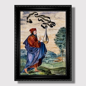 Hermetic Alchemy Poster – Alchemist with Vessel, Seek the Nature of Four Elements, Esoteric Vintage Art Print, Perfect Gift for Magic Lovers