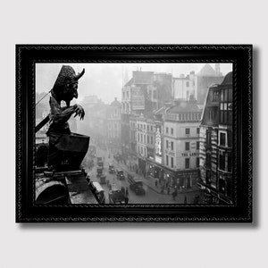 Gargoyle Over London – Devil Vintage Photo, Victorian Occult Urban Decor, Gothic Horror Aesthetic, Mysterious Photography Art Print