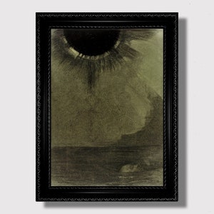 De verdronken door Odilon Redon – sombere symbolistische kunstprint, donkere maanverlichte muurillustratie, melancholische dood, esthetisch decor