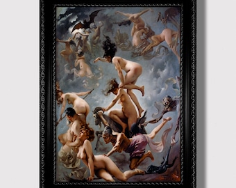 Witches Going to Their Sabbath – Art Print by Luis Ricardo Falero, Witchcraft Gothic Wall Decor, Dark Witchy Reproduction