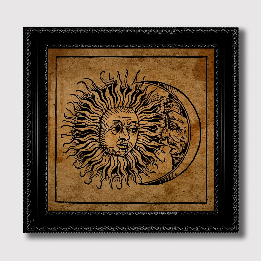Medieval Sun & Moon Print – Celestial Gothic Wall Decor, Esoteric Solar ...